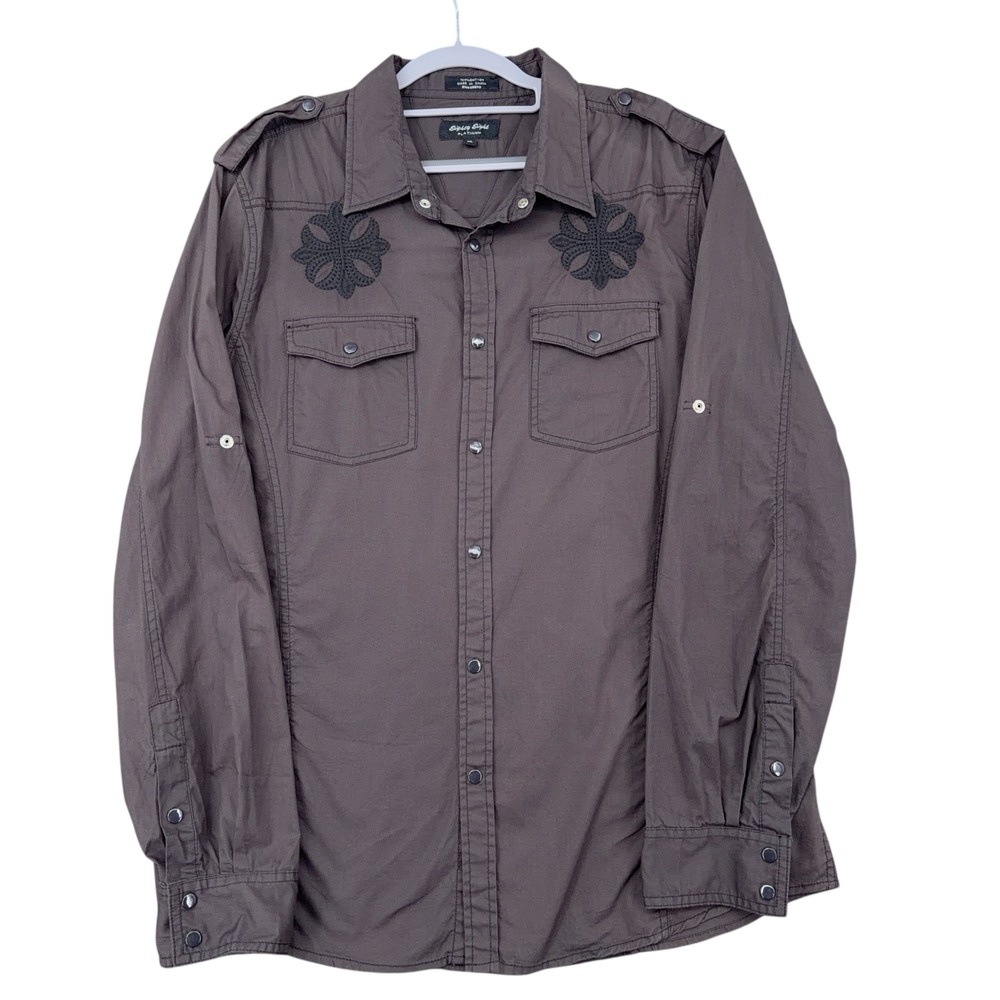 Eighty Eight Platinum Men Long Sleeve Button Up Shirt Size XL Brown Embellished‎